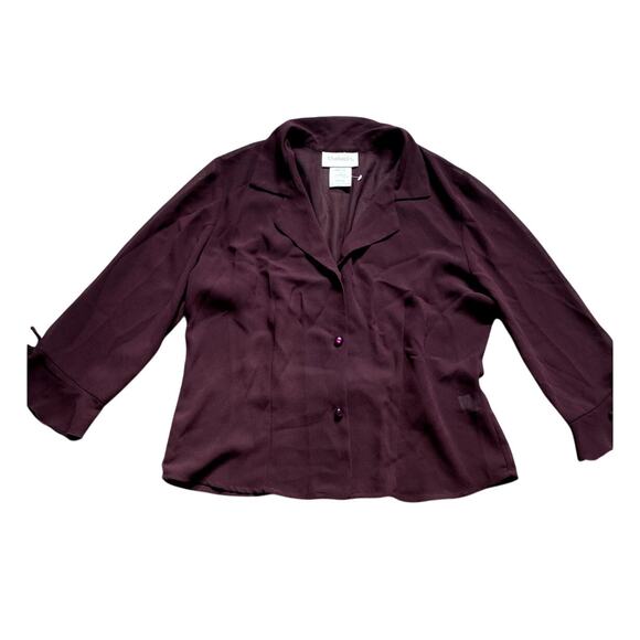 Vintage 90s Sheer Slinky Burgundy Blouse 12 Silky Model Off Duty Fairy Grunge - Picture 1 of 8